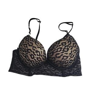 Black Leopard‎ Print Full Coverage Adjustable Underwire Longline Bra Size 34B